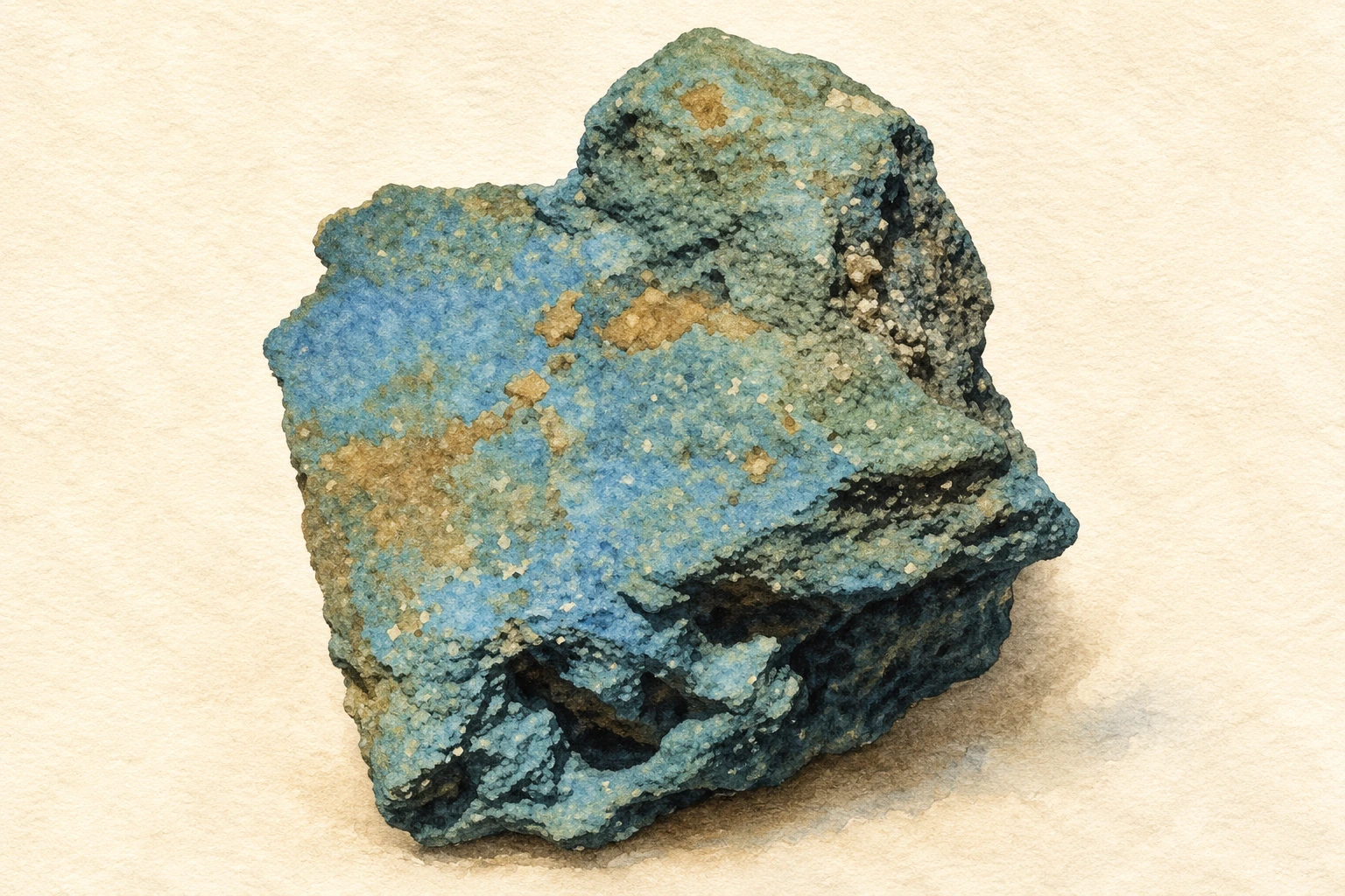 Fragment de bleu égyptien et texture du pigment. Aquarelle créée par IA.
